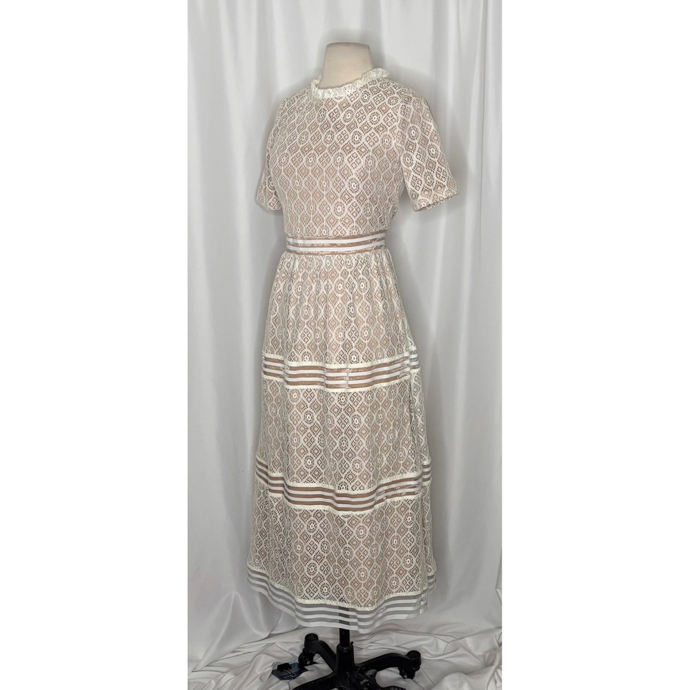 NWT BALTIC BORN Windsor Lace Midi Dress Ivory Nude Feminine Romantic Small - Picture 6 of 16